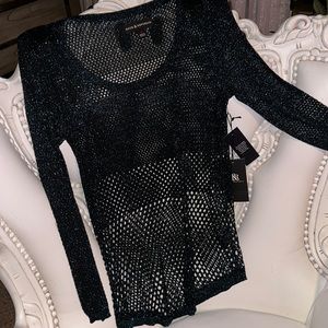 Beautiful Black with Teal Metallic knitted net top. Size small. NWT